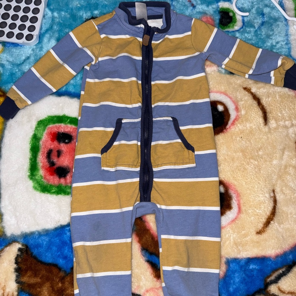 Striped Blue and Tan Baby Onesie
